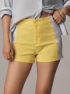 🍋 Maeve Anthropologie Surf City Linen Shorts Embroidered NWT Size 4